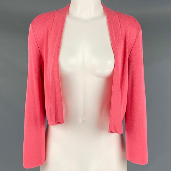 HUGO BOSS Size M Pink Viscose Cotton Rib Knit Cropped Open Front Cardigan - Picture 1 of 6